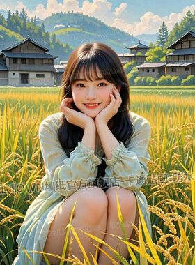 复古乡村风格海报墙贴画ins风稻田里美妇人网红旧时光贴墙门贴画