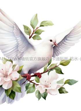 鸽子贴画和平鸽白色鸽子图案墙贴门贴厨房瓷砖玻璃门窗冰箱马桶贴