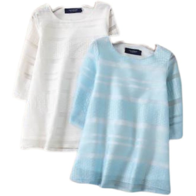 Shedding tears retro irregular striped see-through three-quarter sleeve loose A-line mid-length shirt top