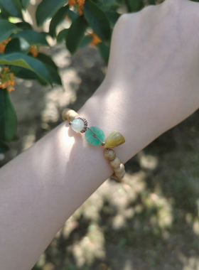 原创手工 绿翡翠平安扣 黄翡翠莲蓬 沉香手串 手链