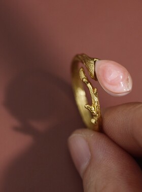 925银镀真金天然女王贝戒指