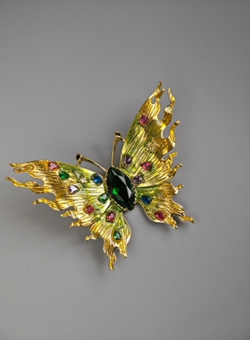 【焰火中的蝴蝶】彩色水晶 珐琅彩 油画感金色蝴蝶胸针 胸花