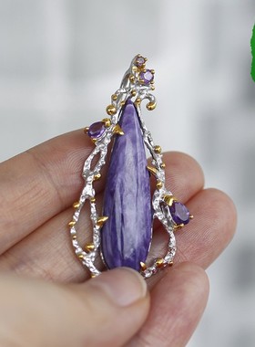 925银天然毛衣链紫色水晶