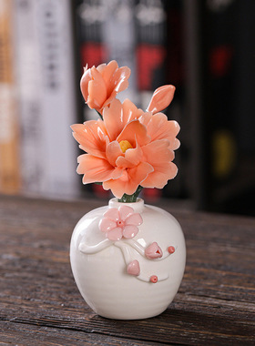 牛一库创意陶瓷摆件牡丹瓷陶瓷花桌面装饰摆件瓷花陶瓷摆件家居