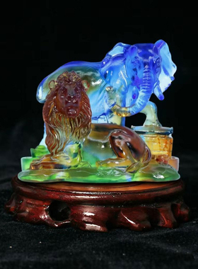 2026马年吉祥物生肖属虎 狮象守富 琉璃摆件礼品家居房间摆设饰品