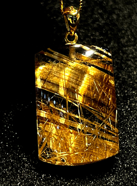 天然巴西钛晶无事牌水滴竹节吊坠 金发晶原石裸石水晶挂件 送证书