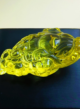 招财 礼物 天然黄水晶三足金蟾摆件带座家居蟾蜍进宝粉水晶