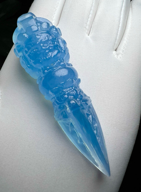 天然海蓝宝法器9股金刚杵金刚橛降魔杵吊坠把件原石精雕蓝色水晶