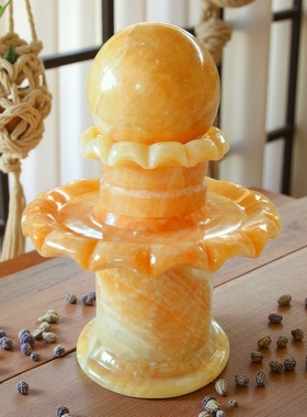 双层荷花时来运转玉石水转球摆件