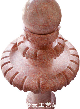 玛瑙转运球红色大理石流水摆件