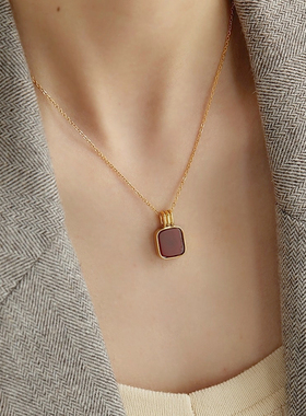 项链pdo深海酒红方型ins小众