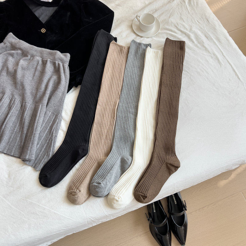 纯色过膝高筒袜立体竖坑条袜子百搭靴袜简约条纹大腿袜春秋冬季款,淘宝优惠券,粉丝福利购,淘宝优惠卷