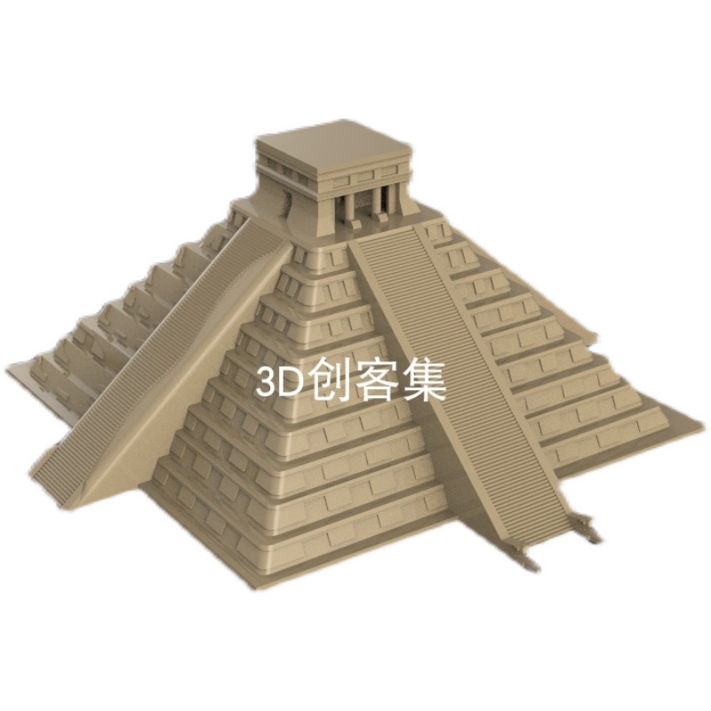 3D打印图纸地标建筑三维模型stl格式(玛雅金字塔-库库尔坎神庙) - 图3