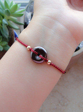 原矿朱砂平安扣伸缩款红绳手链