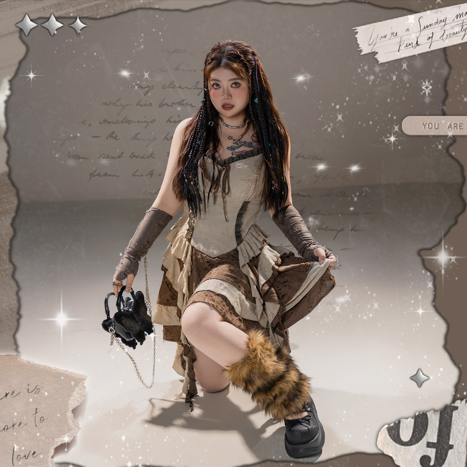 硬糖大码原创 流浪 废土风连衣裙套装罩衫上衣夏季,淘宝优惠券,粉丝福利购,淘宝优惠卷