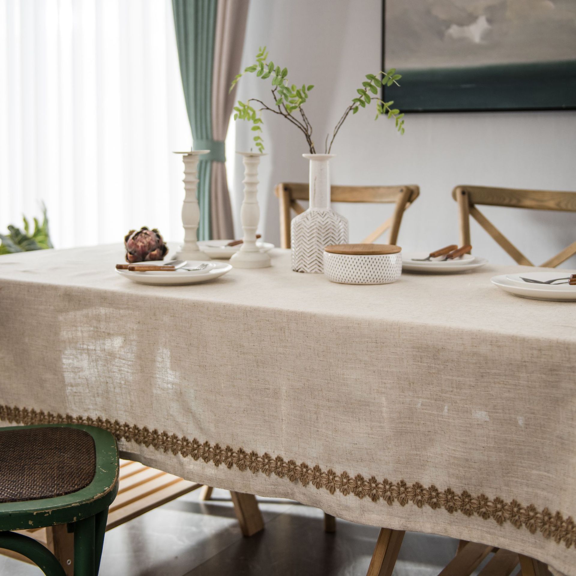 餐桌布美式复古亚麻布艺家用客厅轻奢高级书桌方桌长方形茶几桌布 - 图1