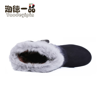 ເກີບຜ້າປັກກິ່ງໃຫມ່, elegant bow fur rabbit ທີ່ແທ້ຈິງ, ຫນາ, ເກີບແມ່ຍິງ flat-heeled ອົບອຸ່ນແລະສະດວກສະບາຍ, ເກີບກາງ-calf ທີ່ບໍ່ແມ່ນເລື່ອນ.