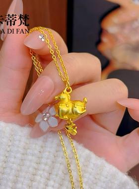 金店同款沙金马踏飞燕马上暴富珐琅小马元宝流苏项链新中式国潮风