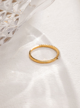 欧美不锈钢电镀18K金珍珠戒指不掉色叠戴时尚百搭高级感指环