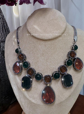 法式欧美宫廷复古轻奢高级感中古风宝石气质夸张短款项链毛衣链女