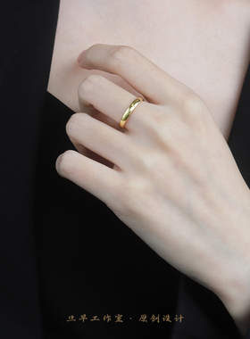 原创999足银金色情侣对戒一对