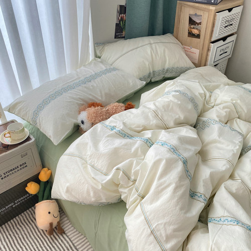 复古民宿风色织提花被套四件套 全棉纯棉床单被罩春夏季床品套件 - 图2