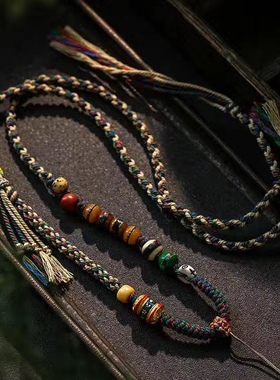 高档手工挂脖唐卡项链挂绳六字箴言寓意平安好运玉佛牌吊坠绳C