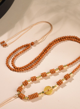 中式橄榄核项链绳手工项链山鬼铜钱吊坠绳民族风轻奢百搭A毛衣链