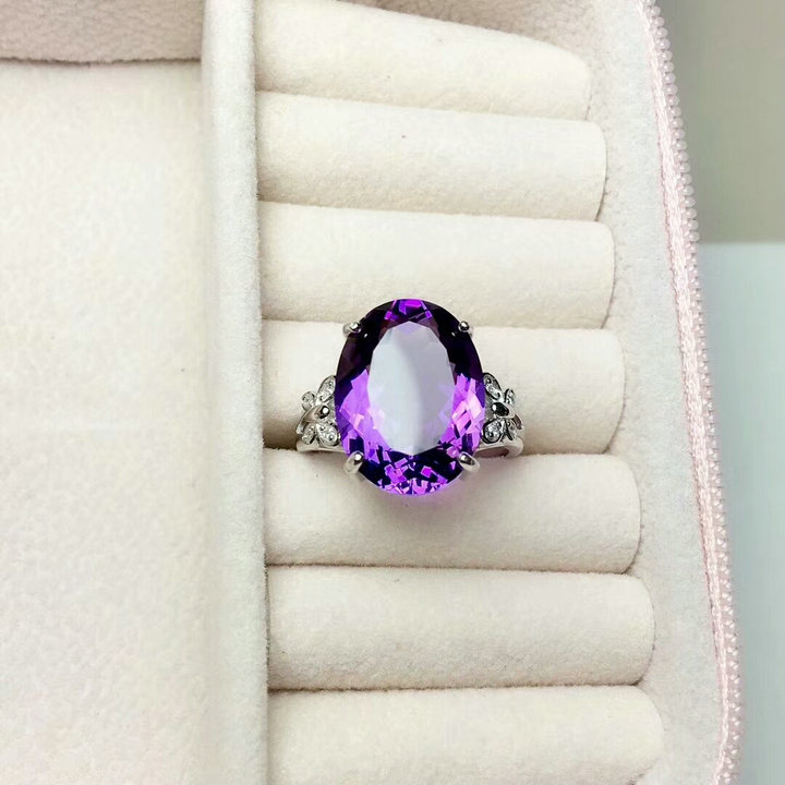 Natural amethyst ring for women simple Korean style rough stone