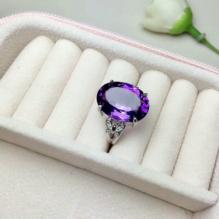 Natural amethyst ring for women simple Korean style rough stone