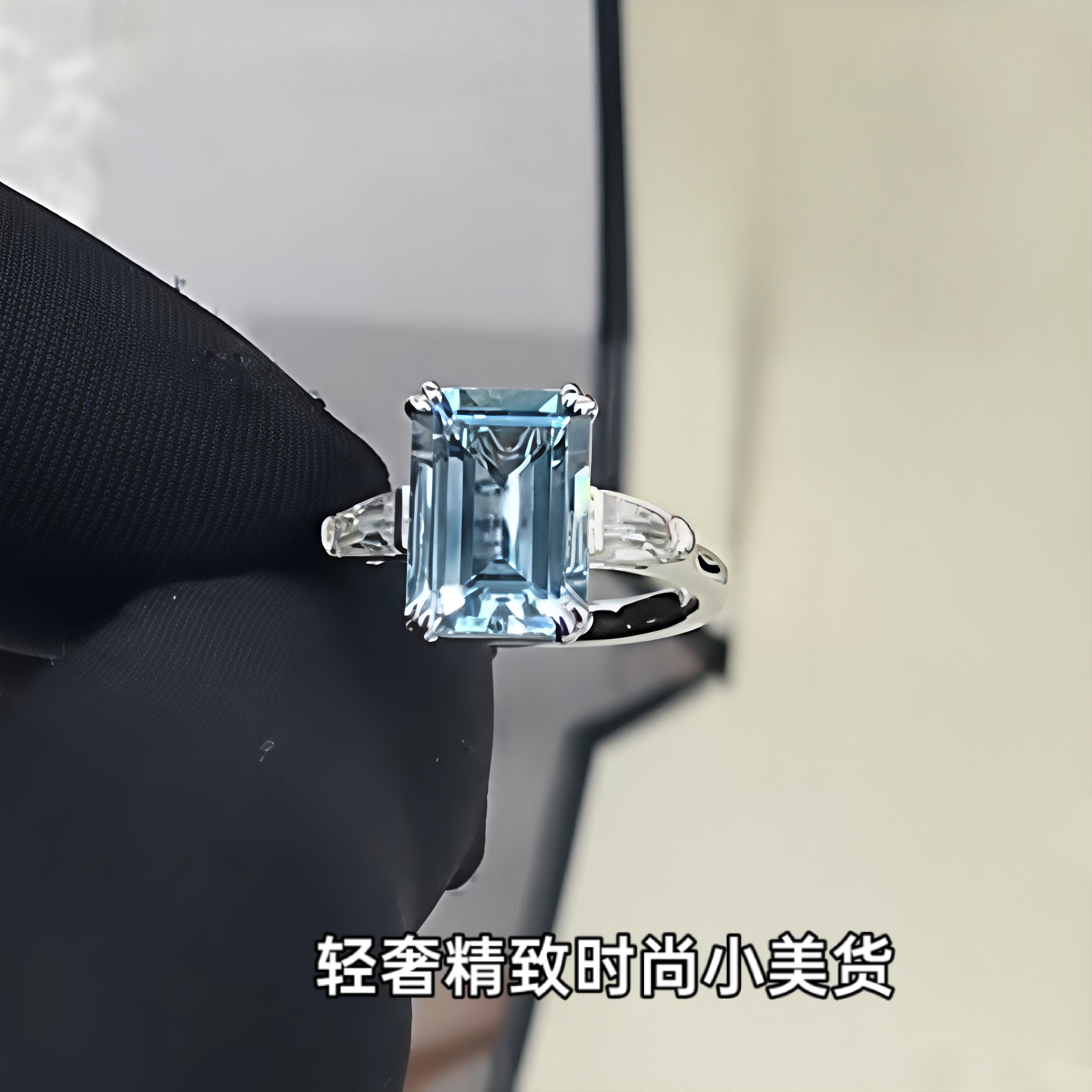 New light luxury fashionable natural Santa Maria aquamarine ring for women 925 silver plated 18K gold ring hot style