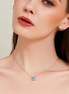 新品轻奢时尚天然蓝托帕石项链女款925银镀18K金锁骨链网红小红书