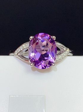 女款925银天然紫水晶戒指