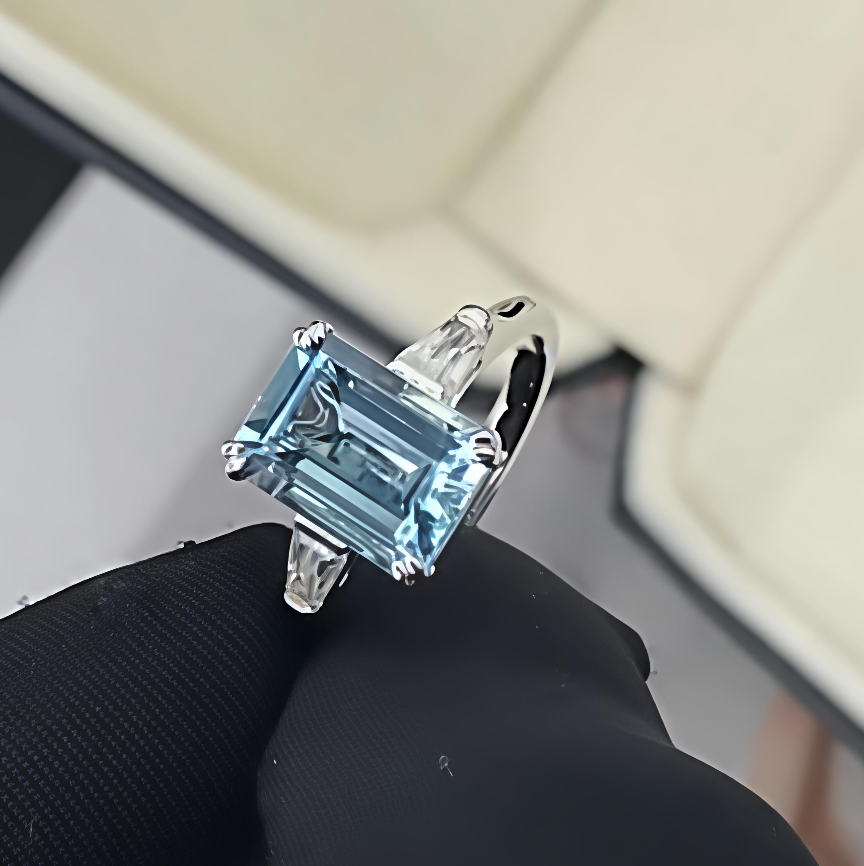New light luxury fashionable natural Santa Maria aquamarine ring for women 925 silver plated 18K gold ring hot style