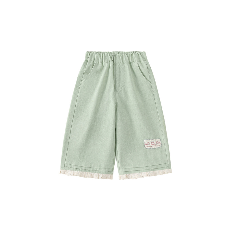 2025童装儿童纯色阔腿裤春款ins风女宝宝长裤女童花边韩版牛仔裤 - 图3