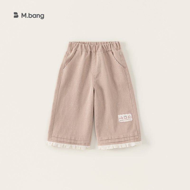 2025童装儿童纯色阔腿裤春款ins风女宝宝长裤女童花边韩版牛仔裤 - 图2