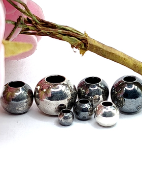 S925纯银复古泰做旧足银光面定制激光刻字Logo男女款大孔圆珠配件