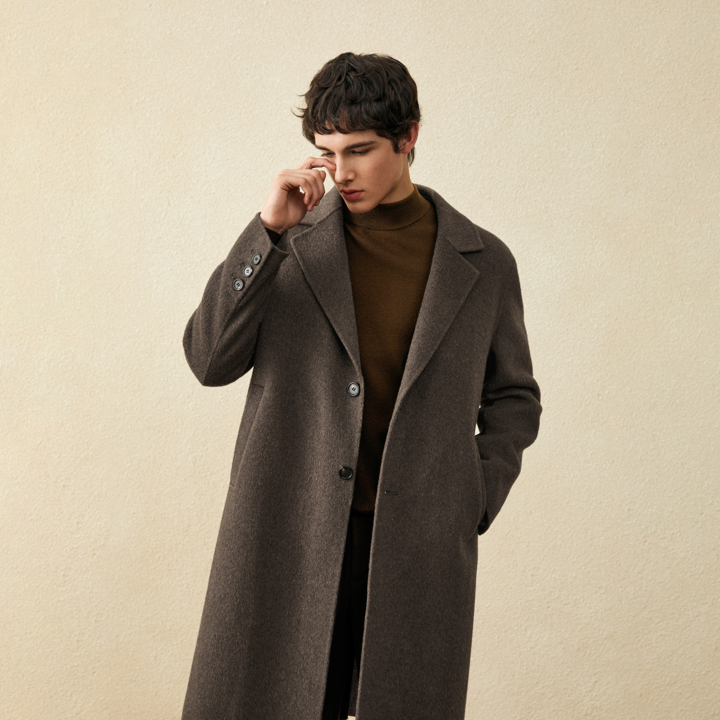 Guillomont woolen coat men's medium-length wool brown winter thickened woolen coat