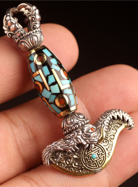 纯银大黑天财神金刚杵钺刀吊坠