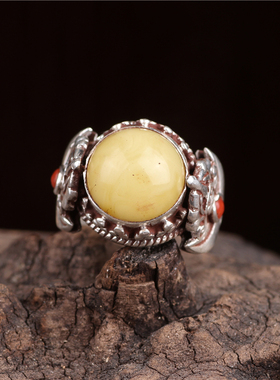 尼泊尔手工蜜蜡金刚杵开口戒指