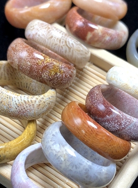 精品天然珊瑚玉指环菊花爆闪特色