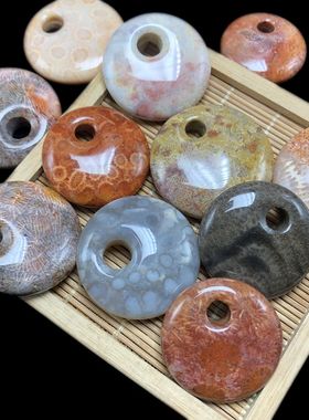 珊瑚玉平安扣公主扣吊坠挂件项链