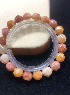 天然珊瑚玉8-9mm单圈手链钻石切面工艺彩色缤纷高透玉化菊花玉石