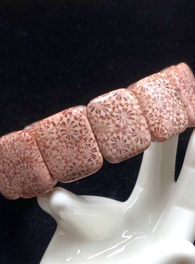 精品收藏天然珊瑚玉粉色樱花花纹手牌老矿同料手排通用手链款手饰