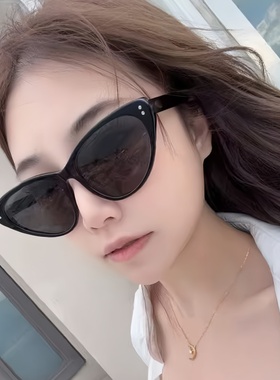 红色椭猫眼太阳镜男潮甜酷辣妹高级感法式复古太阳镜近视可配度数