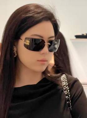 无边框防辐射太阳镜遮阳护目镜方形镜框潮流徽标y2k千玺辣妹墨镜