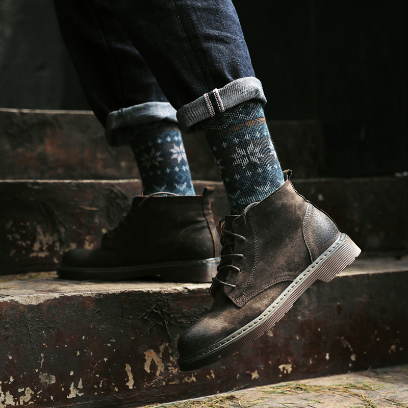 民族风复古无骨毛线袜子男纯棉中筒袜长彩色艺术秋季潮靴袜情侣袜 - 图2