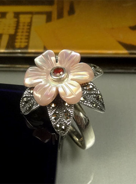 复古纯银天然花朵戒指