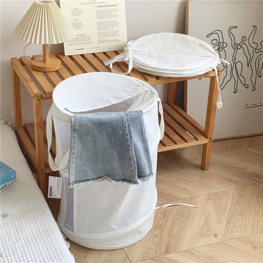 Foldable storage basket for household use ~ white cotton cloth