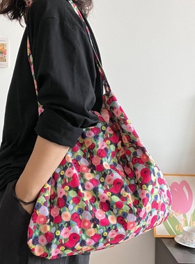 韩版碎花包薄款棉布袋花卉元素大容量单肩包文艺复古斜挎女包布包